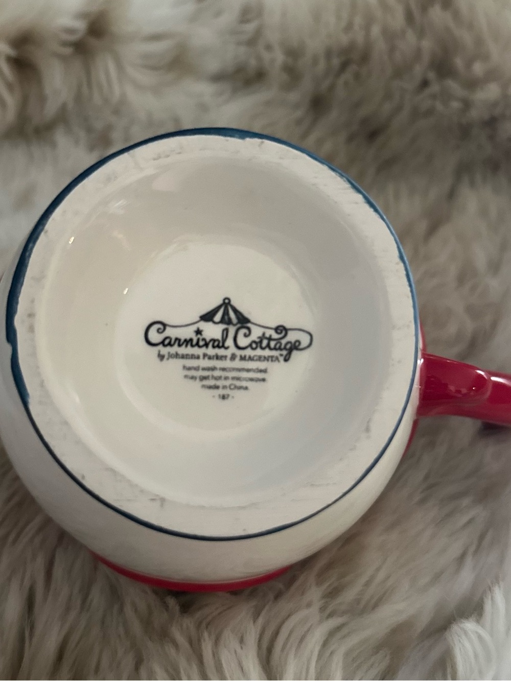 Johanna Parker Carnival Cottage Patriotic Mug Red White Blue Americana Pedestal - Picture 5 of 5